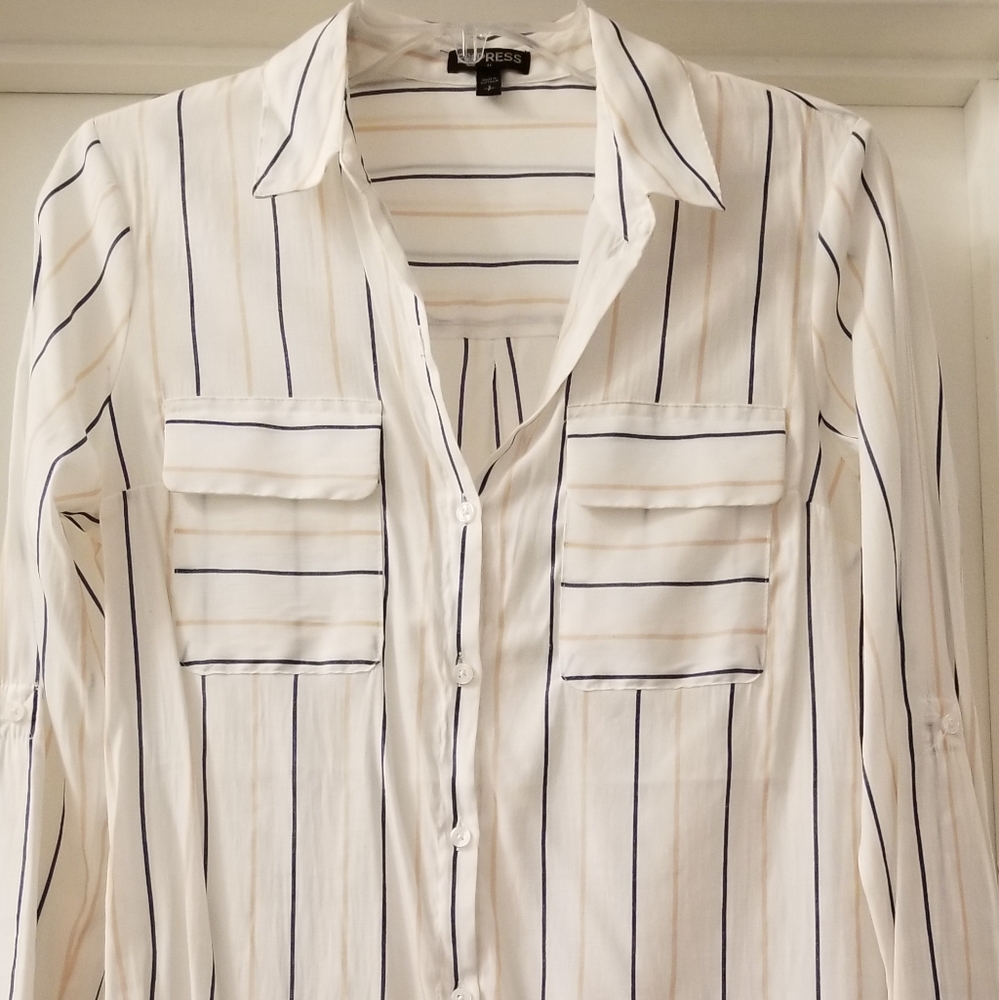Express Button Down Striped Lightweight Shirt